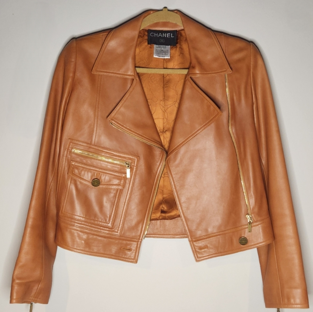 CHANEL Silk Lined Camel Lambskin Jacket